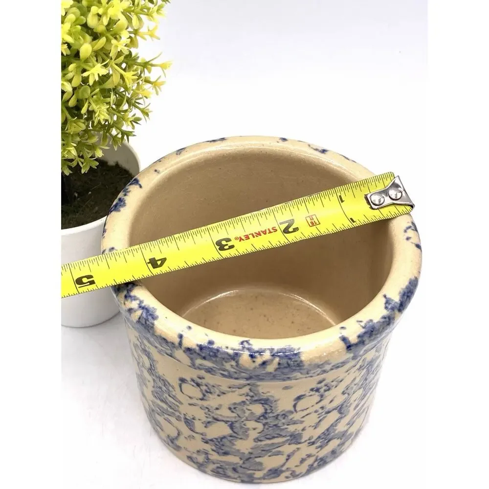 Vintage Robinson Ransbottom RRP Blue Spongeware Crock Utensil Holder 4” USA